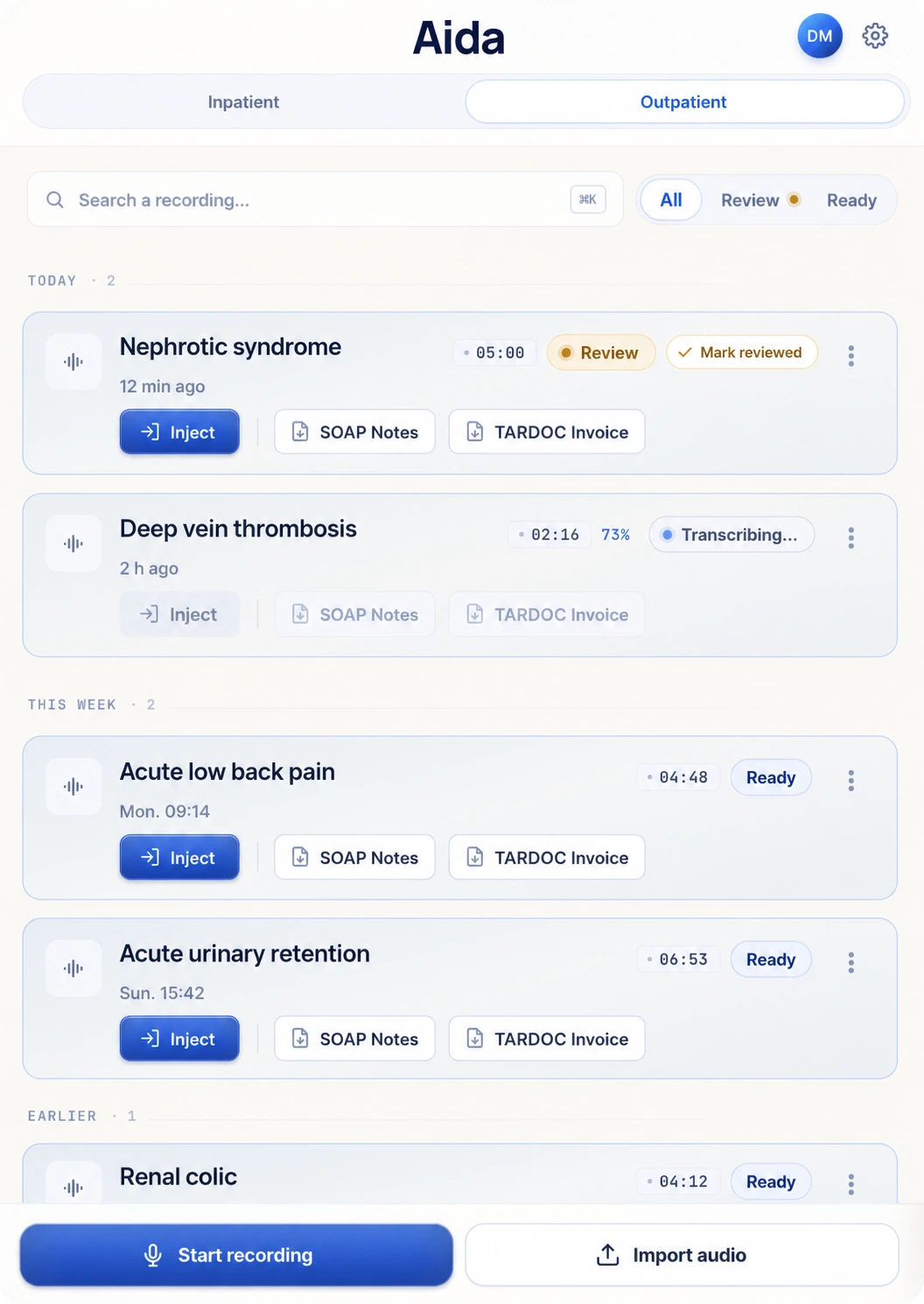 Aida app — outpatient consultations list