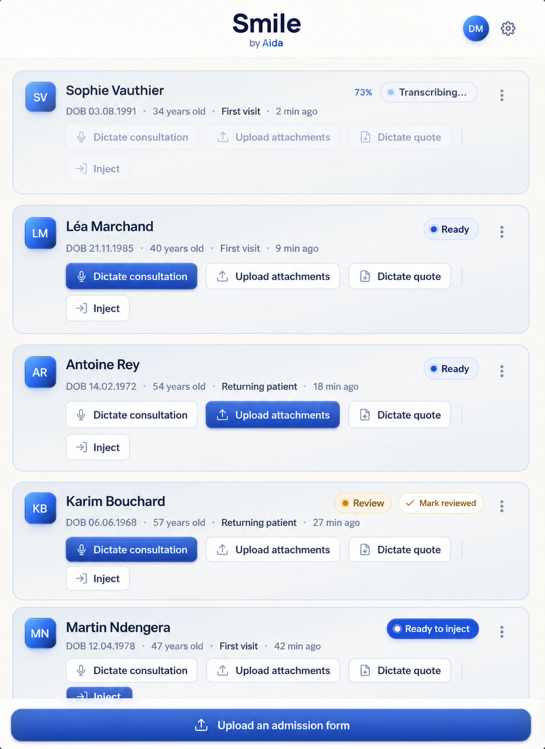 Smile app — dental practice patient list